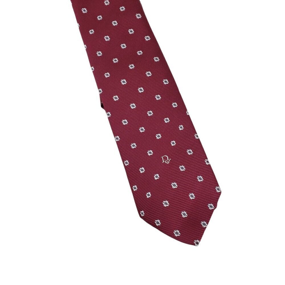 Christian Dior Burgundy Ribbed Tie Flower Fleurette Silk Blend